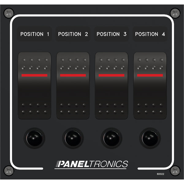 Paneltronics Waterproof Panel - DC 4-Position Illuminated Rocker Switch &amp; Circuit Breaker [9960022B]