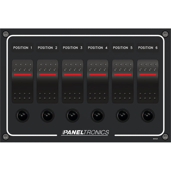 Paneltronics Waterproof Panel - DC 6-Position Illuminated Rocker Switch &amp; Circuit Breaker [9960023B]